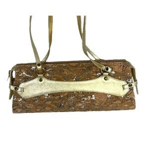 Vintage Frank Moaa Handbag Genuine Leather Cork Gold Evening Bag Clutch Brazil